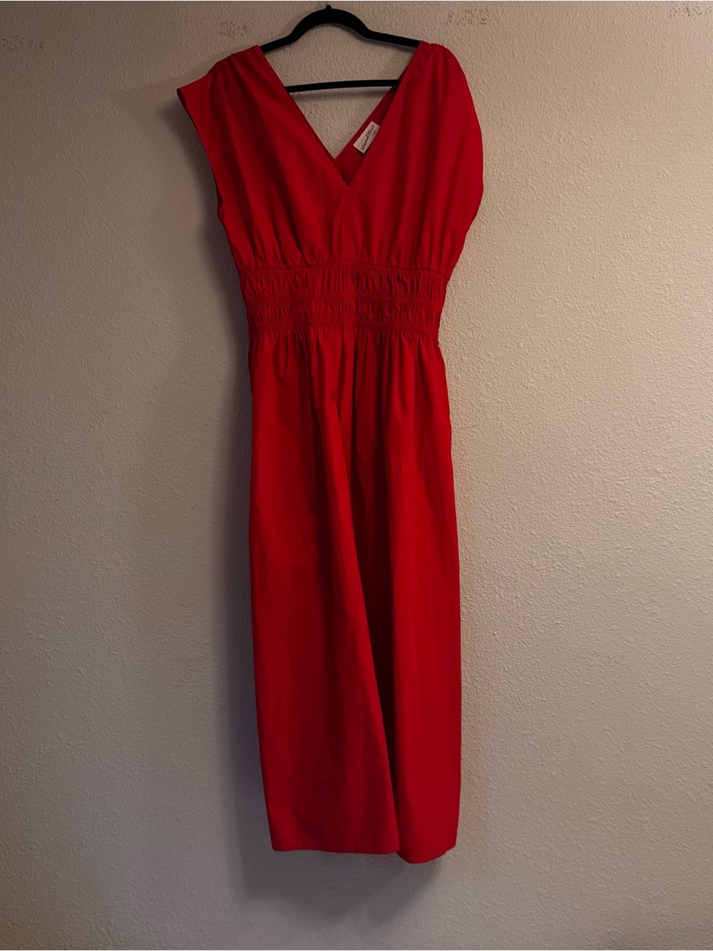 Universal Thread Red V-Neck Smocked Waist Midi Dress
